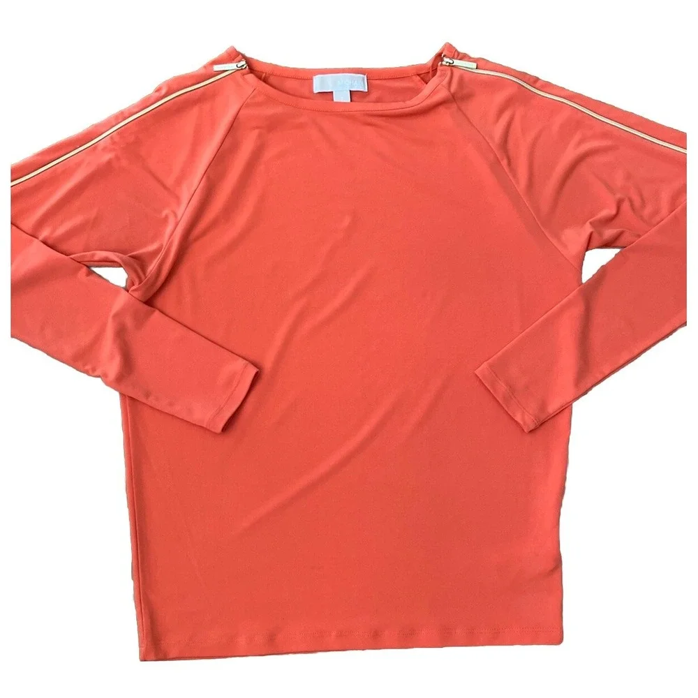 Michael Kors Shirt Sz S Orange‎ Zipper Long Sleeve